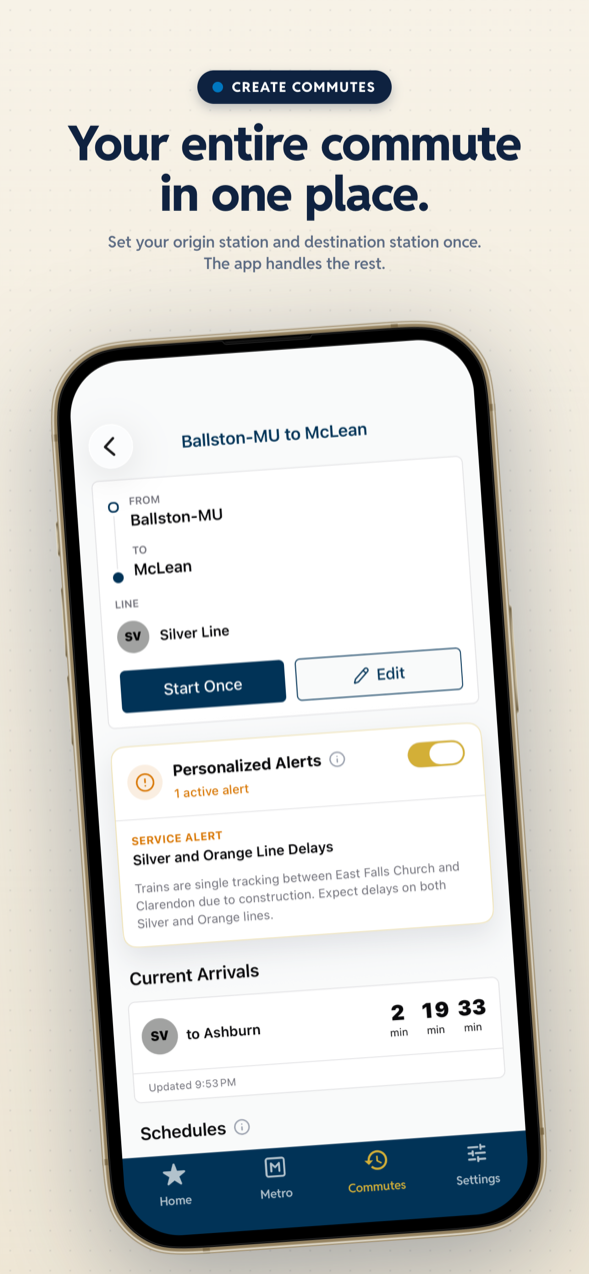 Create home-to-work and work-to-home commutes the app handles for you